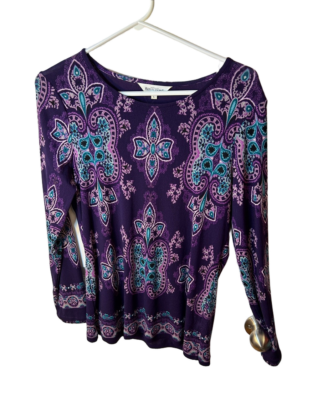 Northern Reflections Purple Paisley Long-Sleeve Women's Top size L